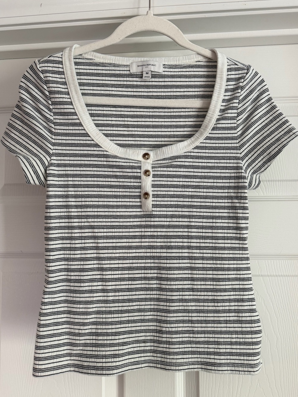 Banana Republic Black and White Striped Scoop-Neck Tee